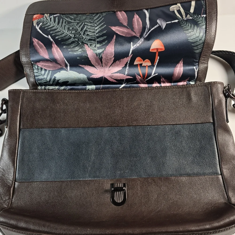 Ted Baker Bocelli Striped Leather Satchel Messenger Bag Color Block Brown Mens - Picture 3 of 6